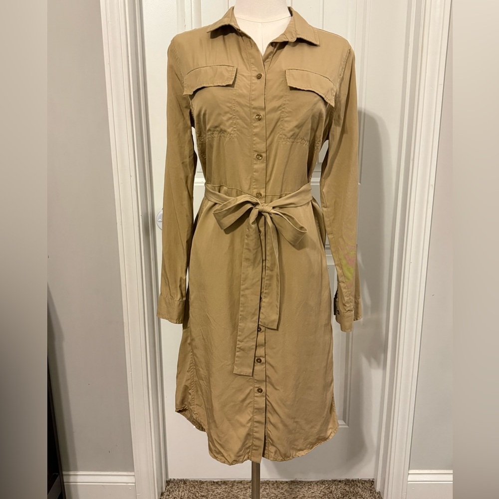 Banana Republic Tan Long Sleeve Button Front Dress